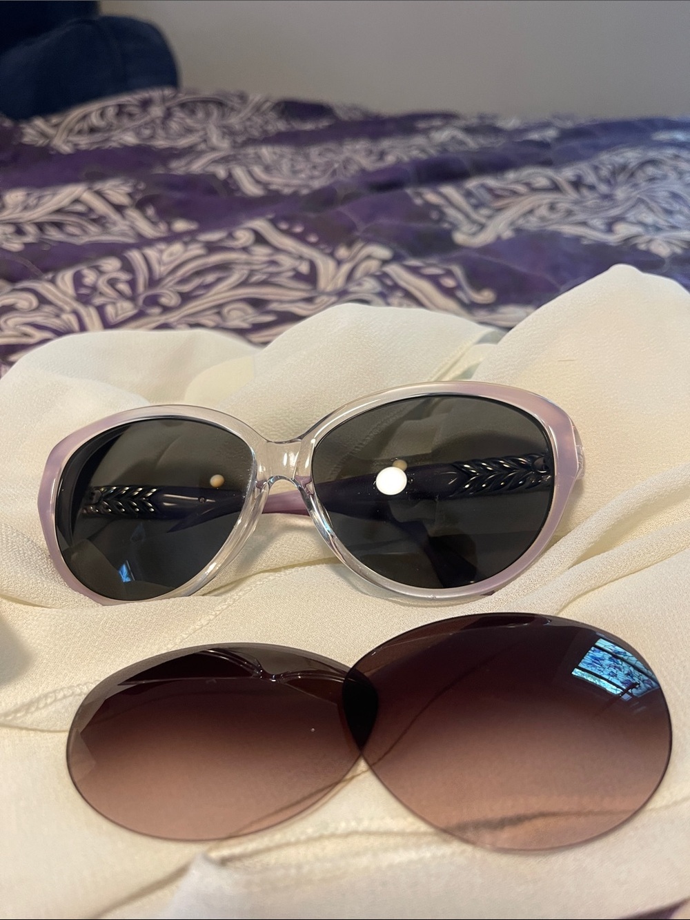 David Yurman Lavender Rim Oval Sunglasses with Dark Lenses